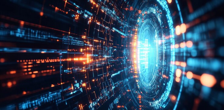 Speed is a key characteristic of digital communication technology, as seen in today's illustrations of digital warp zooms, data transfer speeds, and big data technologies.