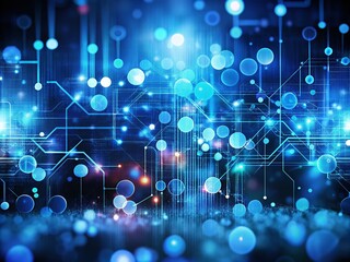 Fototapeta premium Digital Technology Abstract Background with Bokeh Effect in Blue and Black Colors for Information Technology Concepts