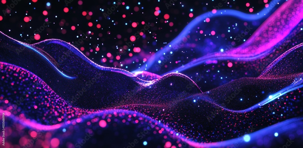 Poster data communication and big data technology illustration displaying a wave wireframe. concept of mode