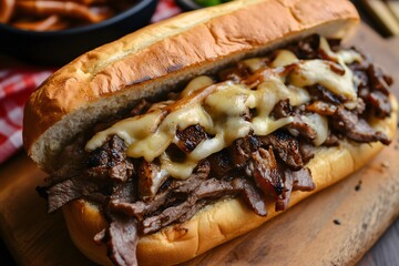 A loaded Philly cheese steak sandwich