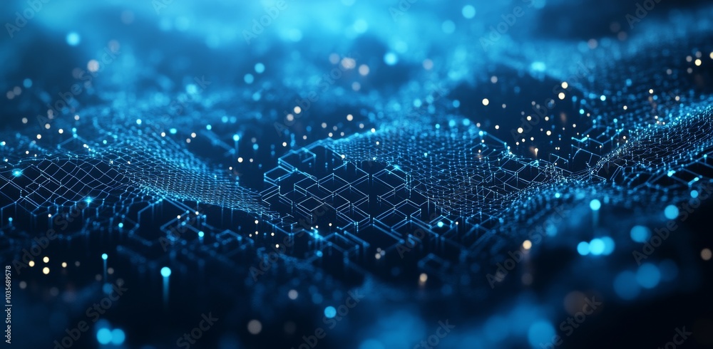 Fototapete Modern illustration shows a futuristic digital element with a zoom warp direction. Digital innovation and technology concepts are presented.