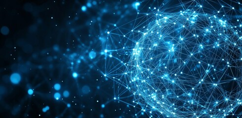 Abstract blue digital neon stage with floating hologram world is represented by modern illustrations of futuristic hi-tech digital neon stage with floating hologram.