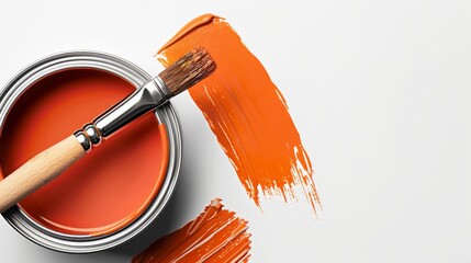 top view lay flat paint brush laying on paint can with