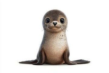 Fototapeta premium Cute seal with big eyes, white isolated background