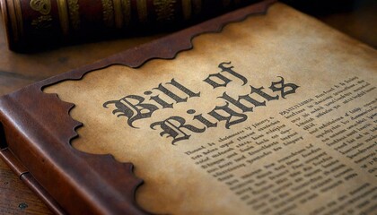 Close-Up of Old Leather-Bound Bill of Rights Document