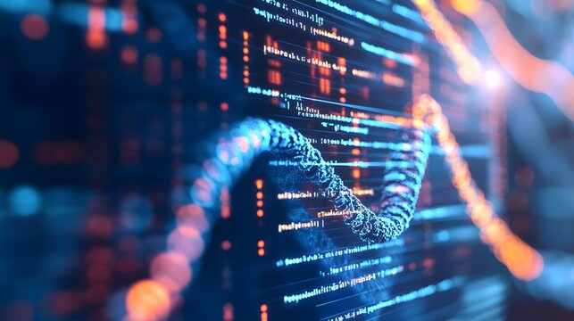 Abstract 3D Digital Structure with Code in the Background