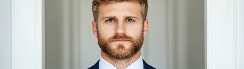 Fototapeta premium Confident businessman portrait with a stylish beard and bright blue eyes.