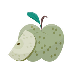 Sliced fruit sticker. Natural and organic fresh apple. Healthy eatings and vitamins. Ingredient and harvest. Social media sticker. Flat vector illustration