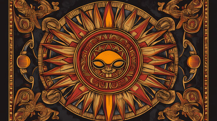 Fototapeta premium Intricate aztec sunstone design. Aztec Sun Stone. Illustration