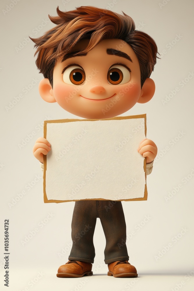 Sticker Cartoon Boy Blank Sign.