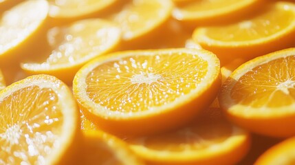 A close-up of orange slices and wedges, covering the entire surface with bright, sunny orange tones.