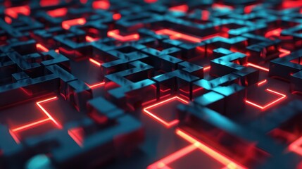 Obraz premium Abstract Neon Lights with Metallic Cubes