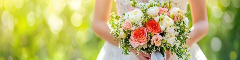 the bride holds a bouquet in her hands. selective focus
