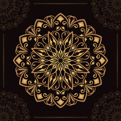 golden mandala ornament, round decorative design