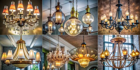 Obraz premium Elegant Aerial Views of Chandelier Icon Sets for Modern Interior Design and Decor Inspiration