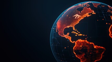 Glowing digital globe illustrating global connectivity and data flow, ideal for technology-themed visuals.