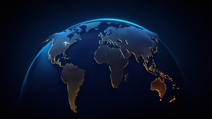 Naklejka premium Glowing globe of Earth with highlighted continents on a dark background.