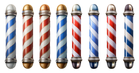 Classic barber pole design in various colors isolated on transparent background