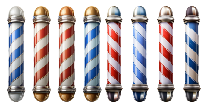 Classic barber pole design in various colors isolated on transparent background