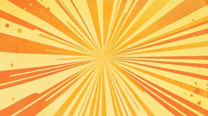 Fototapeta premium Yellow and orange radial starburst with subtle halftone effects, evoking a vintage comic-style aesthetic for fun promotional graphics
