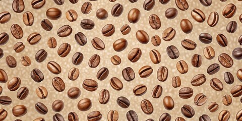 Obraz premium Coffee Bean Shower A Delightful Pattern of Roasted Coffee Beans Falling Against a Beige Background