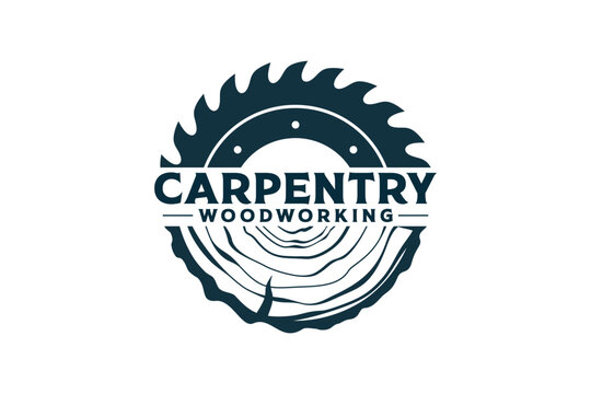 Sawmill emblem logo vector for carpentry, woodworkers, lumberjack, sawmill service.