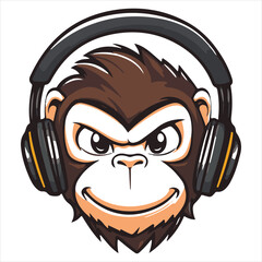 Logo with, a monkey with DJ headphones on white background