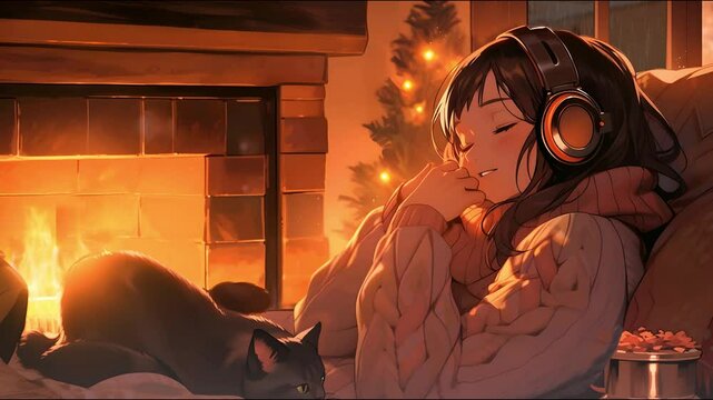 anime girl relaxing room