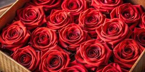 Obraz premium Abstract texture background of red roses in a gift box