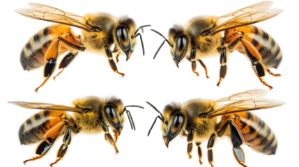 Bees in Motion Walking Toward Each Other on a Transparent Background Generative AI