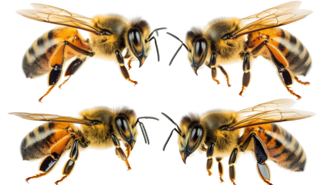Bees in Motion Walking Toward Each Other on a Transparent Background Generative AI