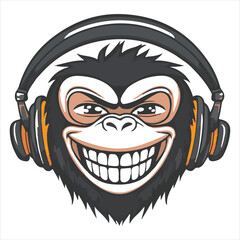 Logo with, a monkey with DJ headphones on white background