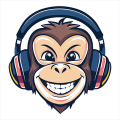 Logo with, a monkey with DJ headphones on white background