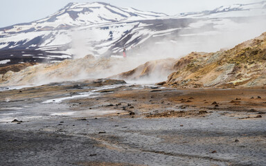 nature sceneries inside the Namaskard geothermal area, Iceland
