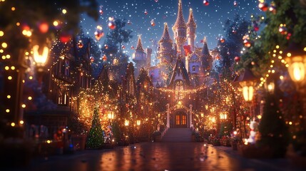 Naklejka premium A Whimsical New Year Fairy Tale Scene with Enchanted Lights