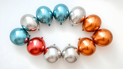 Colorful Metallic Balloons Arranged in a Perfect Circle for Celebratory Events