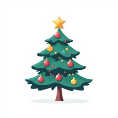 Colorful Christmas tree with decorations, isolated on a white background.