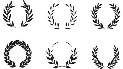 Set of simple monotone black logo of a laurel wreath and laurel arch with a minimalist path in the middle, on a white background © RABBI