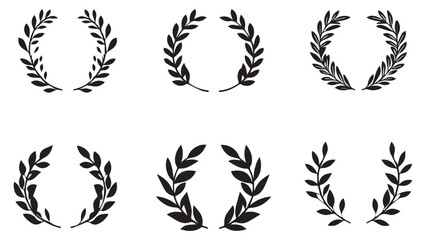 Fototapeta premium Set of simple monotone black logo of a laurel wreath and laurel arch with a minimalist path in the middle, on a white background