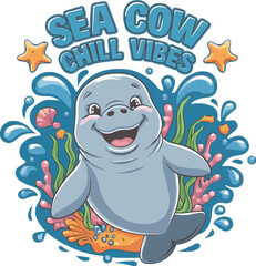 Sea cow Chill vibes concept manatee t-shirt design