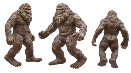 Collection of Bigfoot Figurines Displayed on a Transparent Background Generative AI