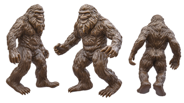Collection of Bigfoot Figurines Displayed on a Transparent Background Generative AI