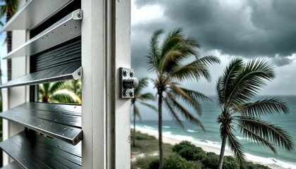 Hurricane Shutters with Palm Trees in Background