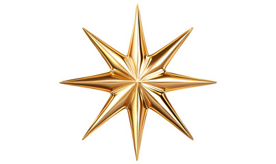 Golden star shape with sharp points isolate on transparent background, cutout, png