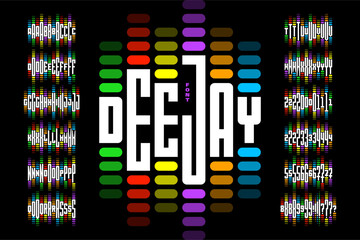 Deejay. Sound Wave Rhythm Font Design: Alphabet Letters and Numbers Vector Illustration