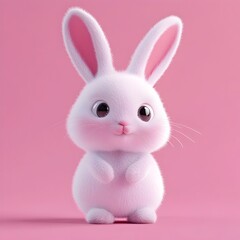 Fototapeta premium Cute 3D Rendered Cartoon Rabbit Character on Pink Background
