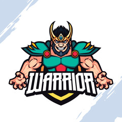 The Golden Horned Crown Muscular Warrior in Emerald Green Armor Vector Mascot
