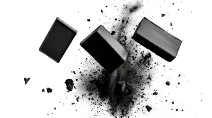 Explosive Impact of Black Chalk on Clear Background Generative AI