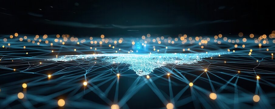 A 3D search engine interface projecting a holographic world map with data points, symbolizing global search reach