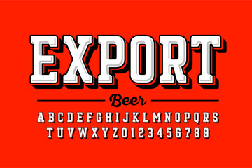 Export Beer Vintage Style Font with Simple Label Design: Alphabet Letters and Numbers Vector Illustration